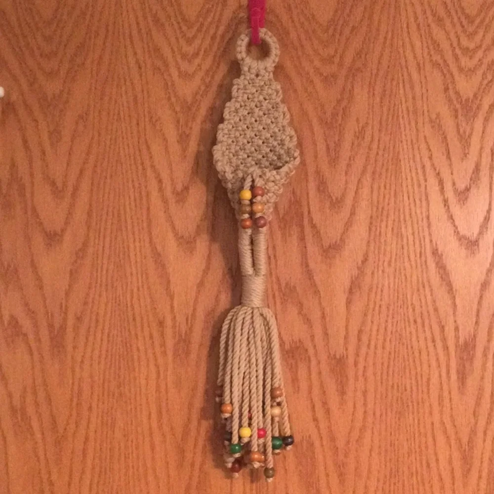Handmade Vintage Macromae Wall Hanging w/Wooden Beads Opening For Display​